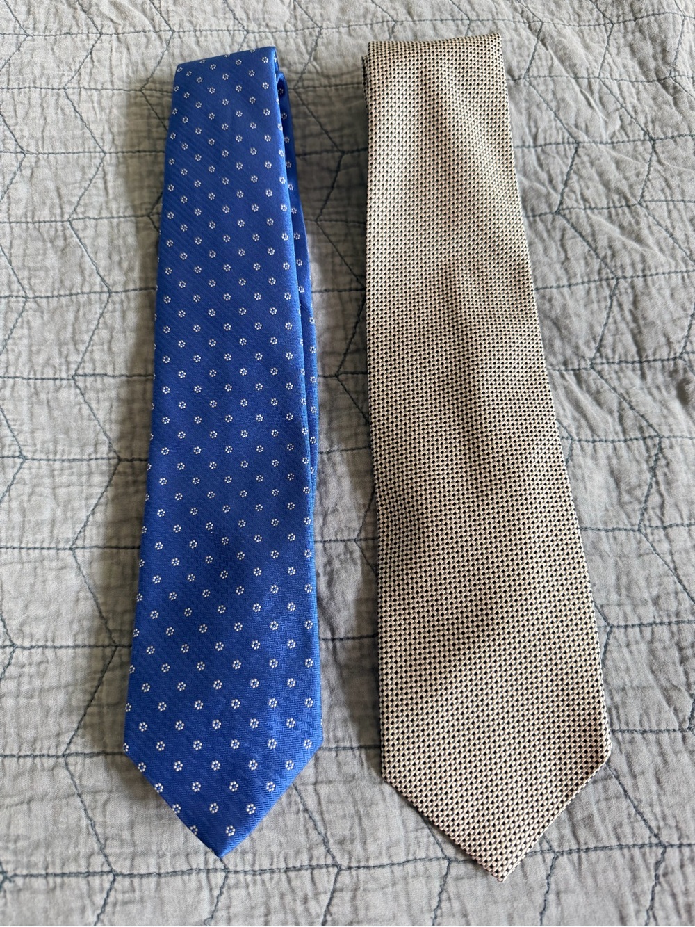 Brooks Brothers Blue Floral Dot Silk Tie & Beige Textured Silk Tie